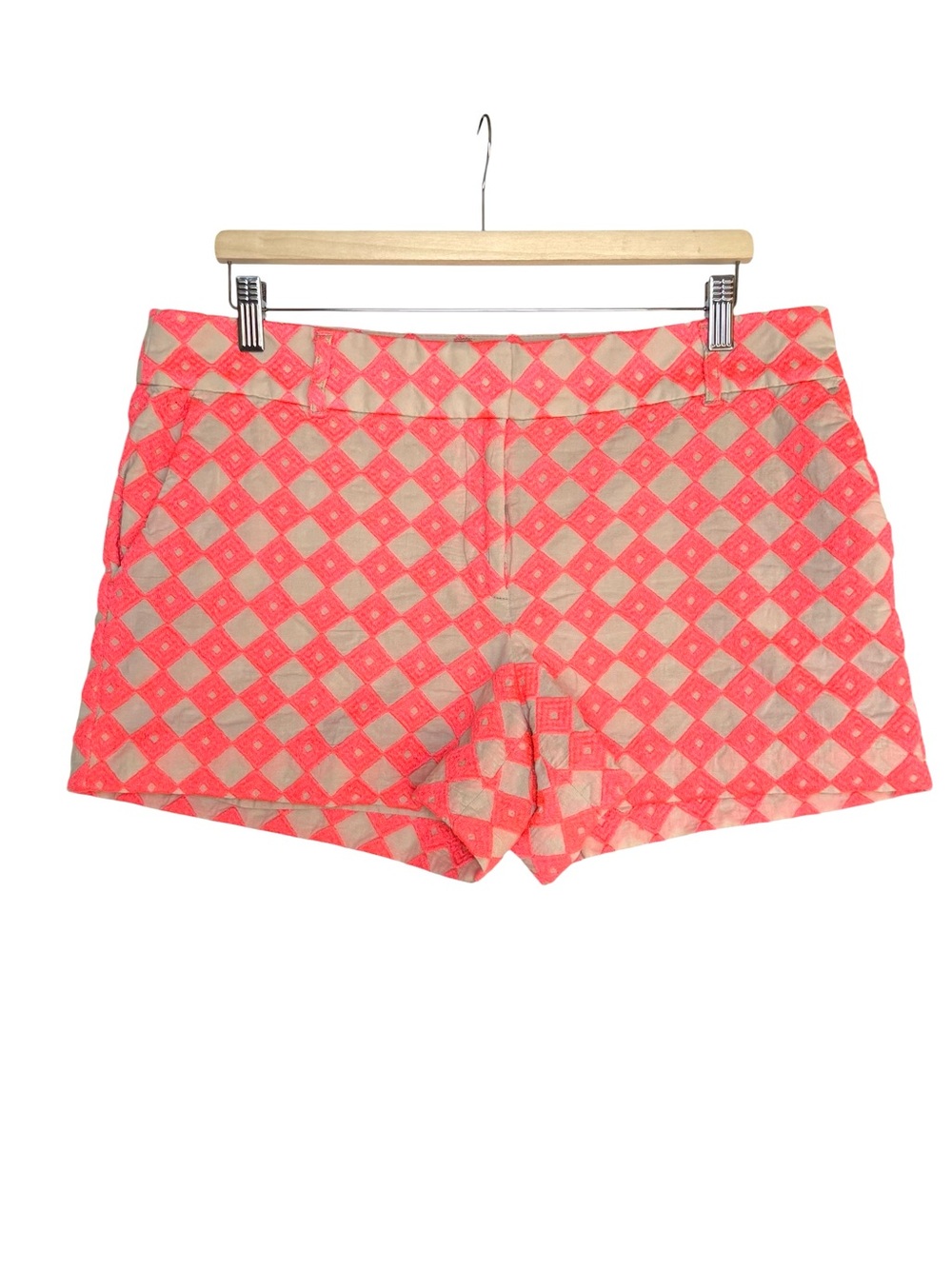 LOFT Riviera Shorts Neon Orange Geometric Embroidered Size 12